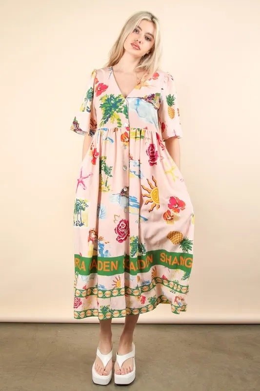 Button Down Printed Midi Dress, image 2
