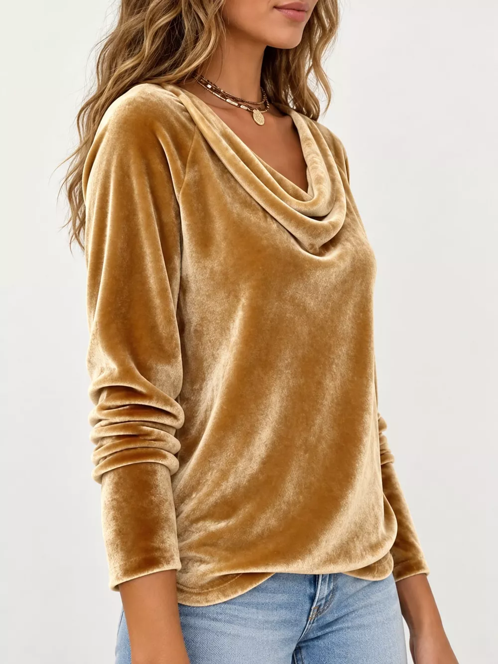 Full Size Velvet Cowl Neck Long Sleeve T-Shirt Plus Size, image 3