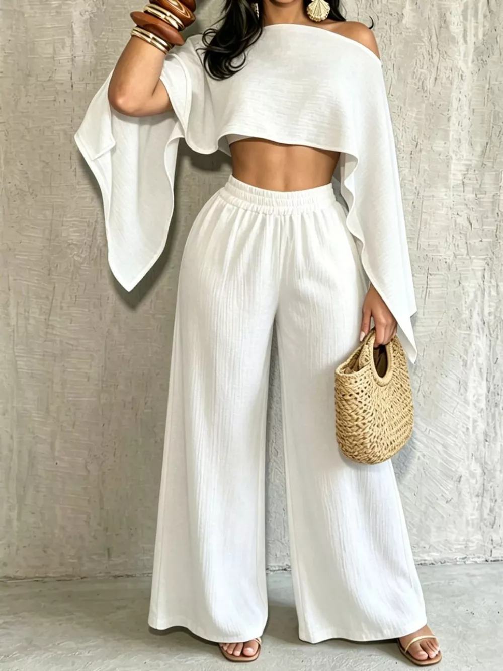 Boat Neck Crop Top and Wide-Leg Pants Set, image 28
