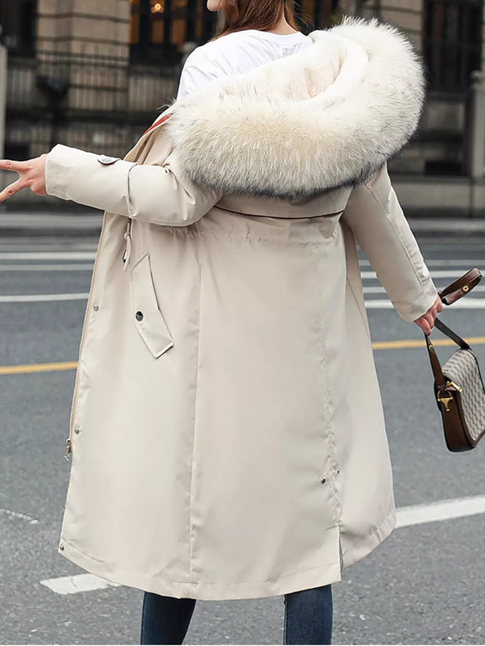 Plus Size Detachable Longline Hooded Parka with Faux Fur Trim and Drawstring Waist, image 27