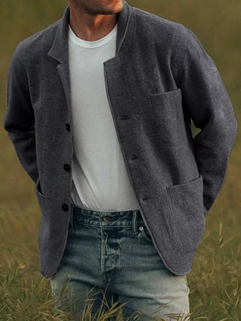 Men's Full Size Button Up Long Sleeve Jacket with Patch Pockets Plus Size, image 3