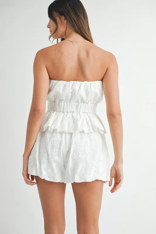 Floral Eyelet Lace Tube Top and Short Set, image 3