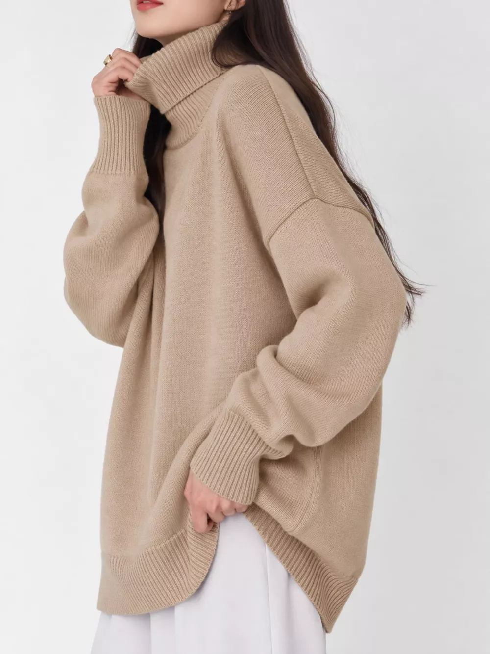 Oversized Turtleneck Dropped Shoulder Sweater, image 15