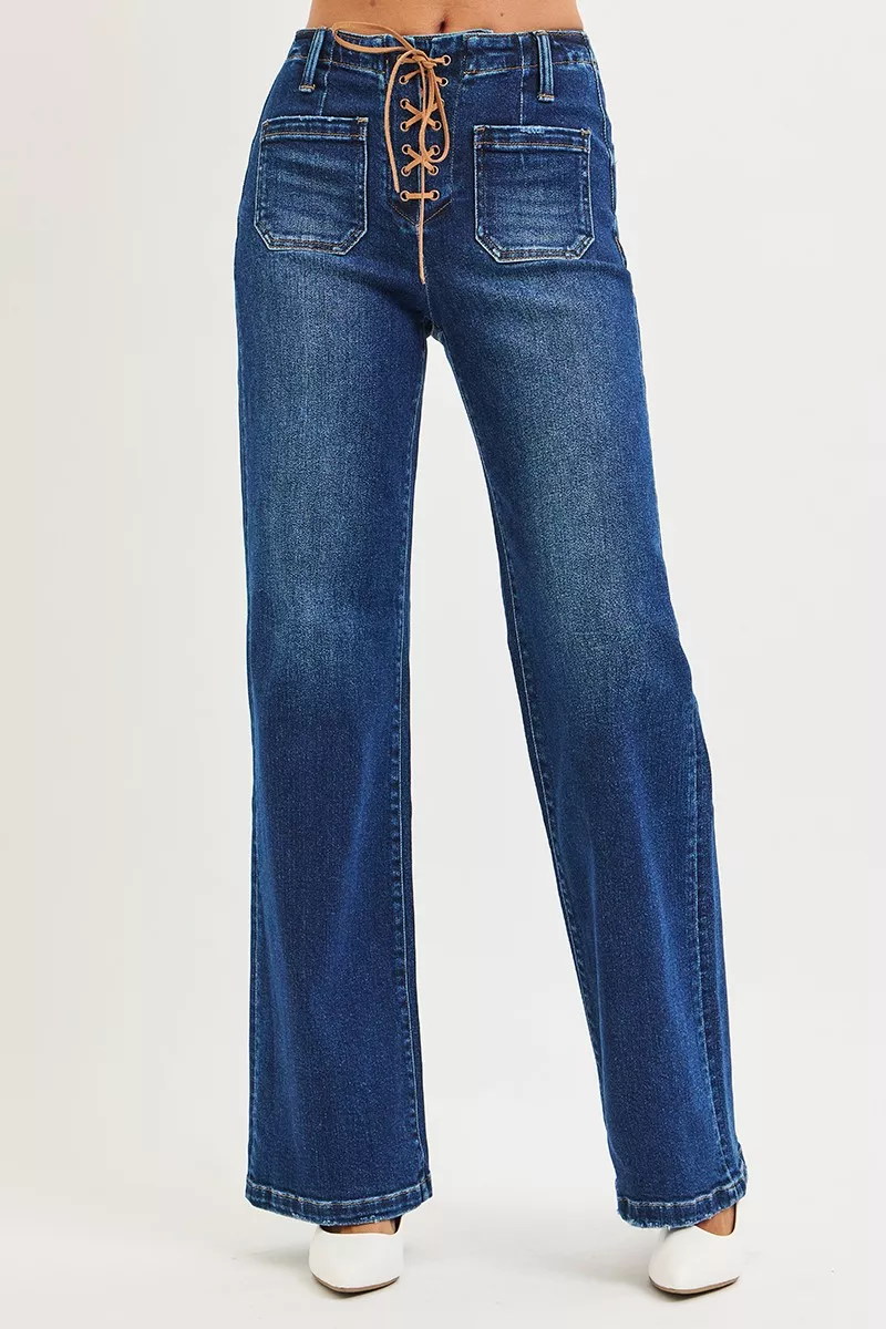Full Size High Rise Wide Leg Jeans with Front Tie Detail Plus Size, image 2