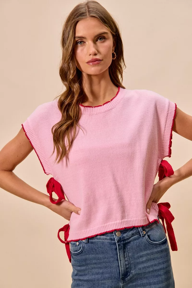 Lightweight Sweater Dolman Side Ribbon Tie Top, image 4