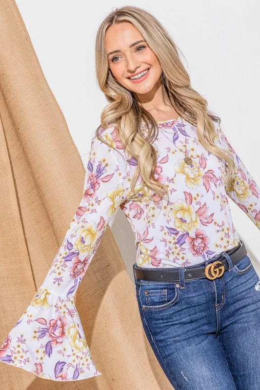 Floral Printed Bell Sleeve Casual Top, image 7