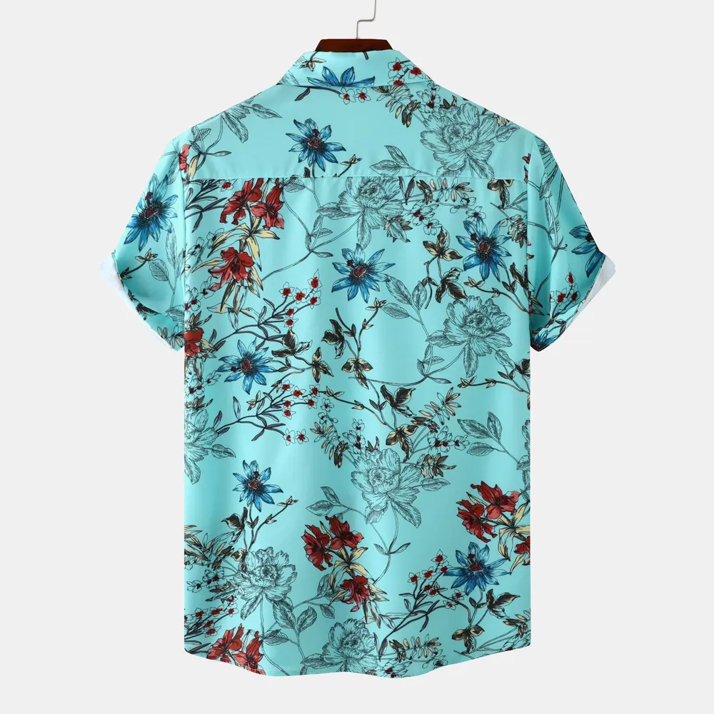Men's Plus Size Floral Print Short Sleeve Button Down Casual Shirt, image 12