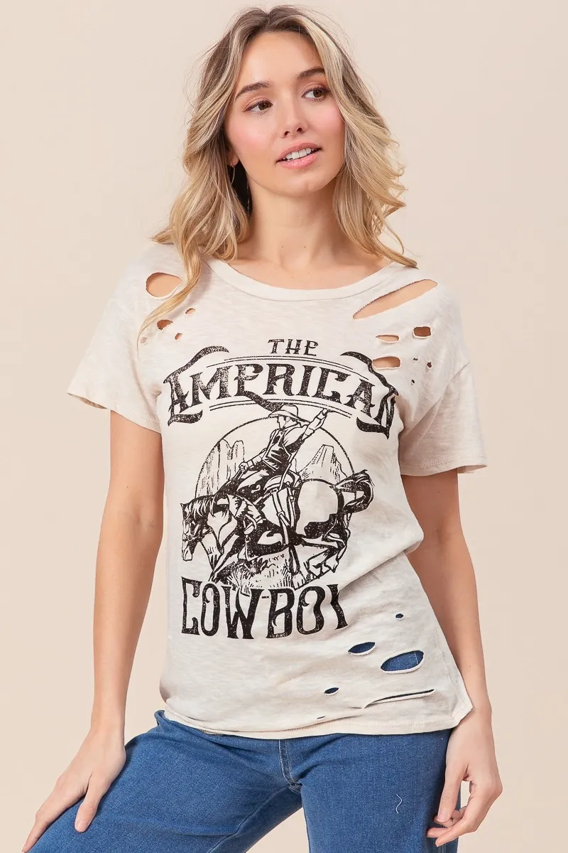 Cotton Slub Laser Top American Cow Boy Graphic, image 10