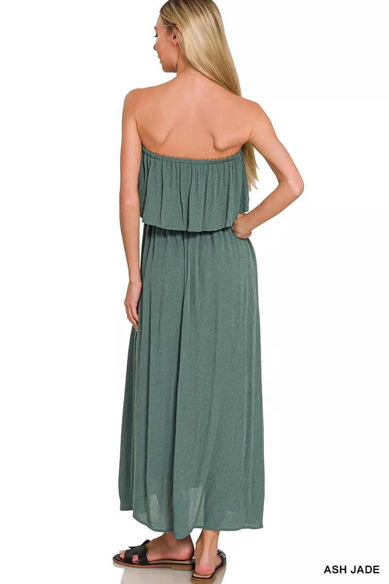 Woven Crinkle Strapless Maxi Dress, image 2