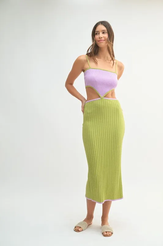 Ribbed Knit Color Block Cutout Midi Dress, image 3