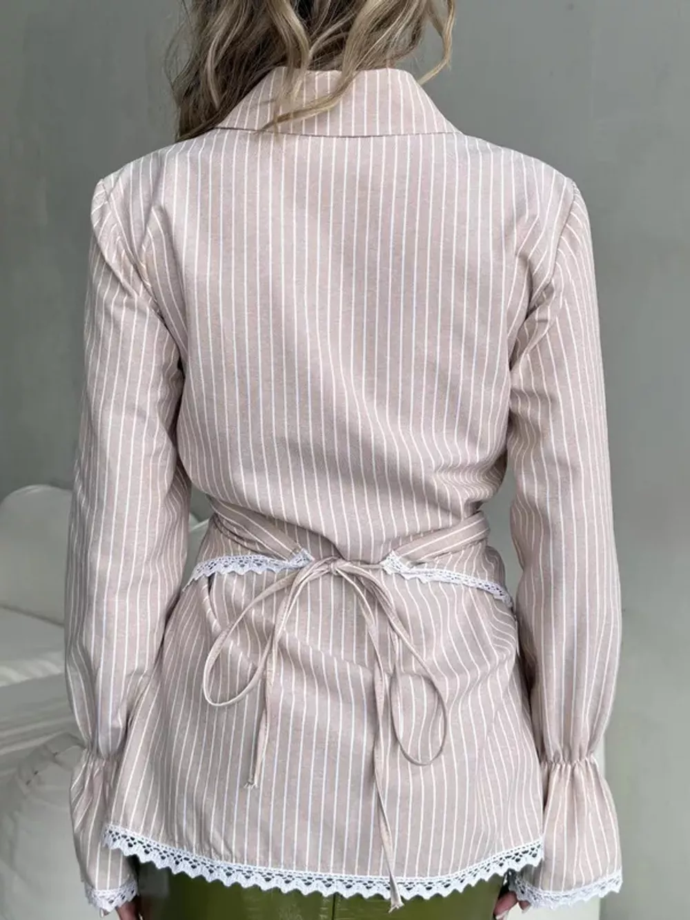 Lace Trim Long Sleeves Striped Shirt, image 17