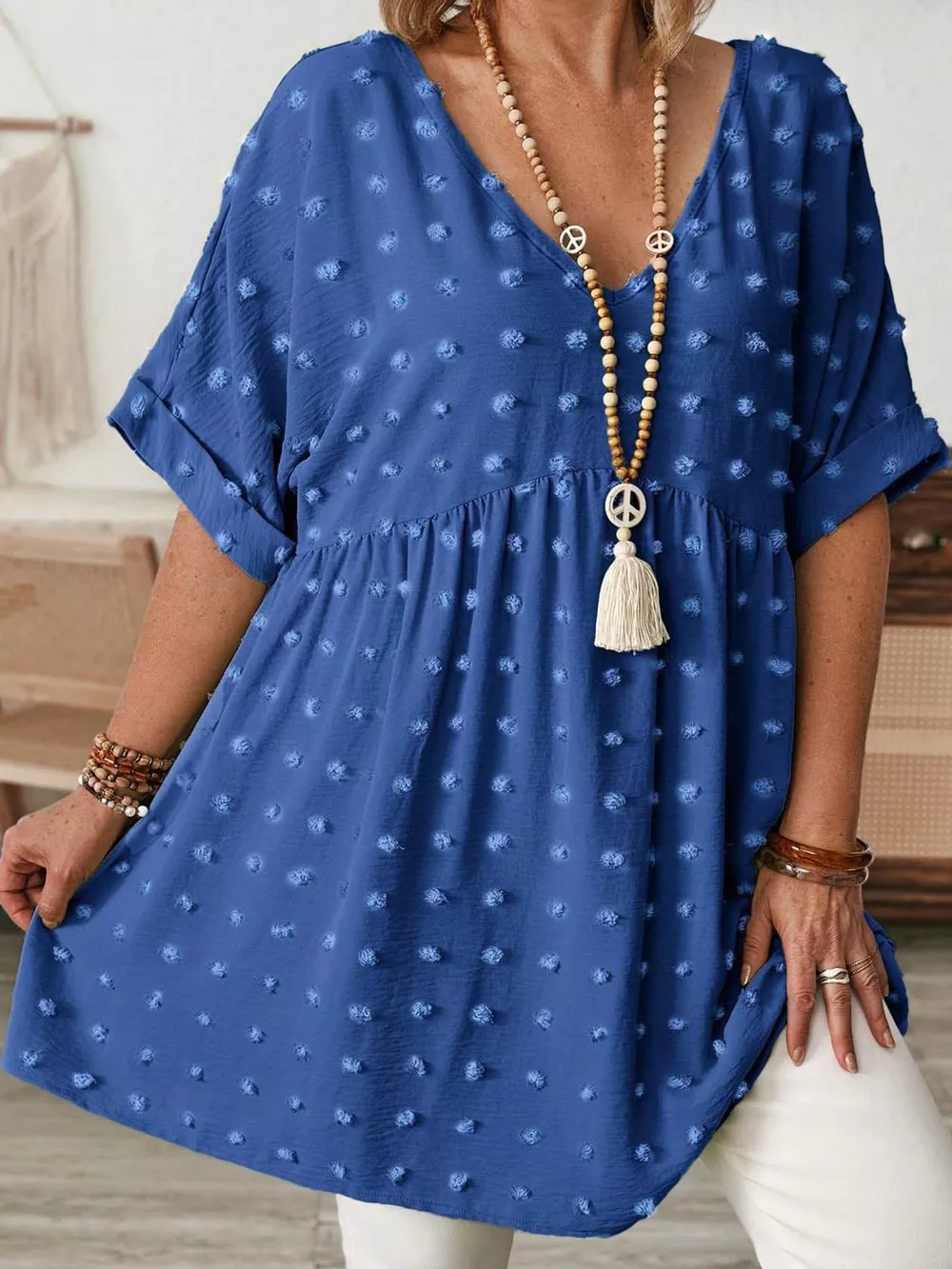 Plus Size Swiss Dot V-Neck Casual Blouse, image 39