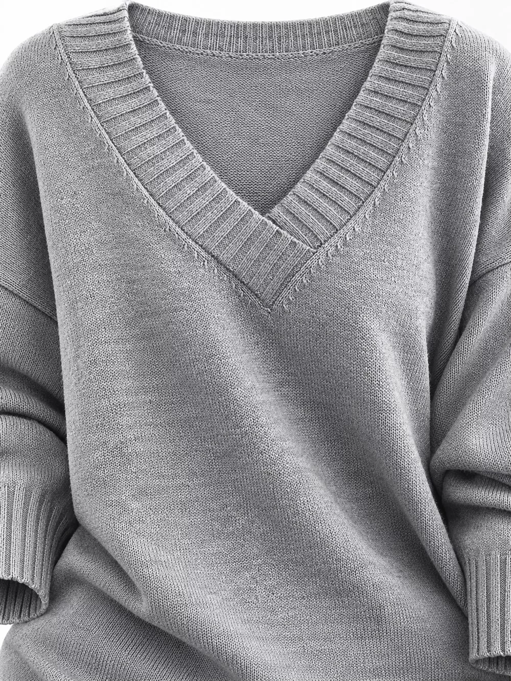 Full Size V-Neck Dropped Shoulder Sweater Plus Size, image 26