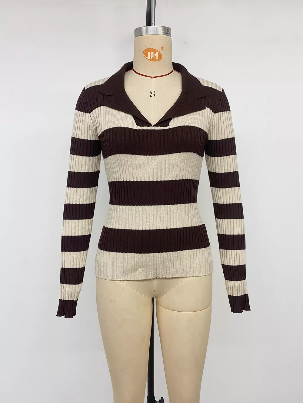 Striped Ribbed Knit Long Sleeve Sweater, image 10
