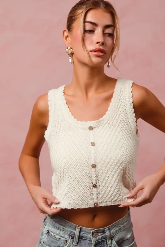 Chevron Pattern Buttoned Front Lightweight Tank Top, image 2