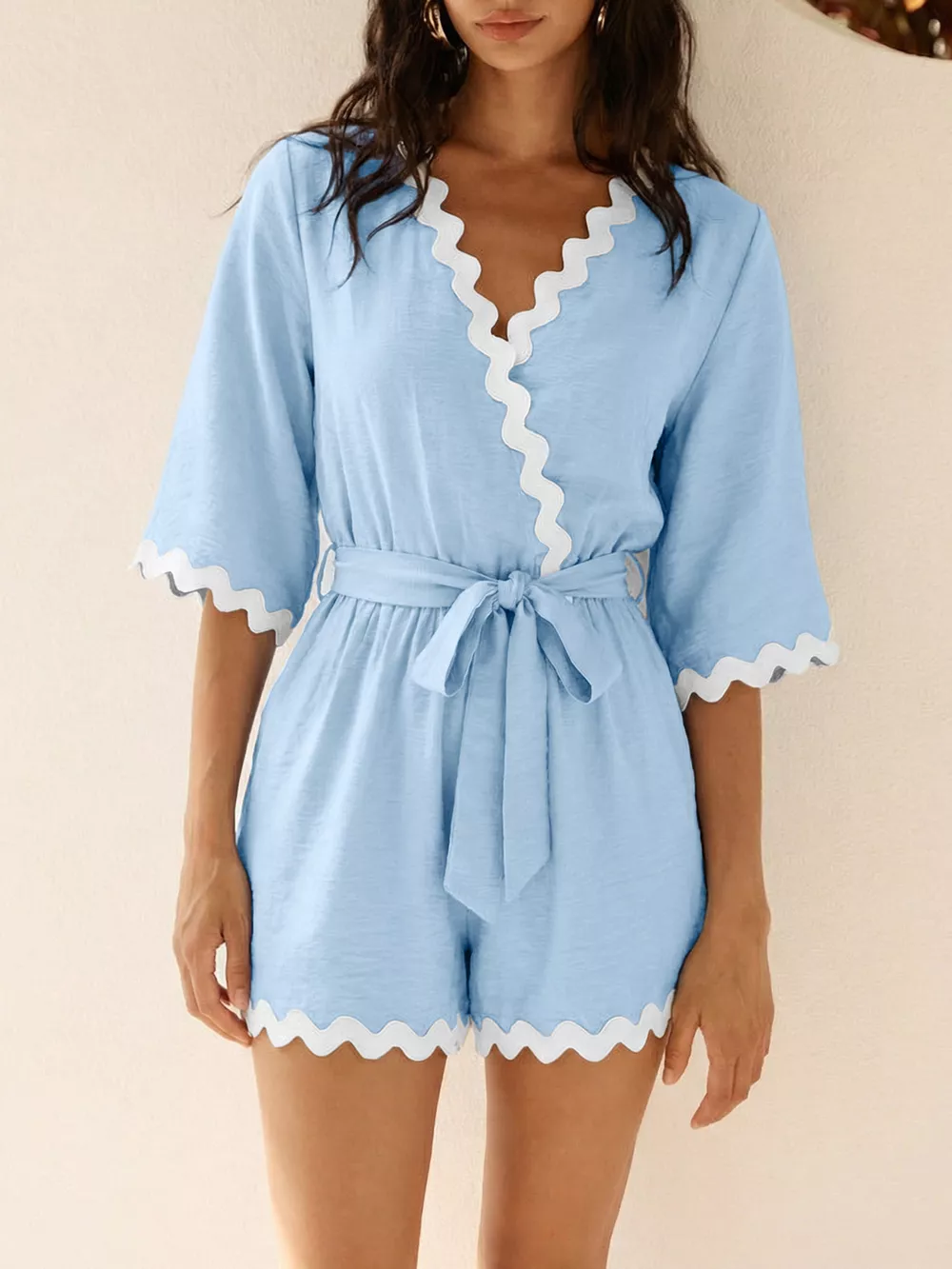 Scalloped Trim Wrap Romper, image 18