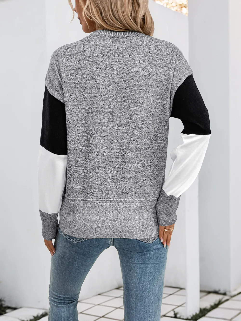 Color Block Knit Long Sleeve Sweater, image 4