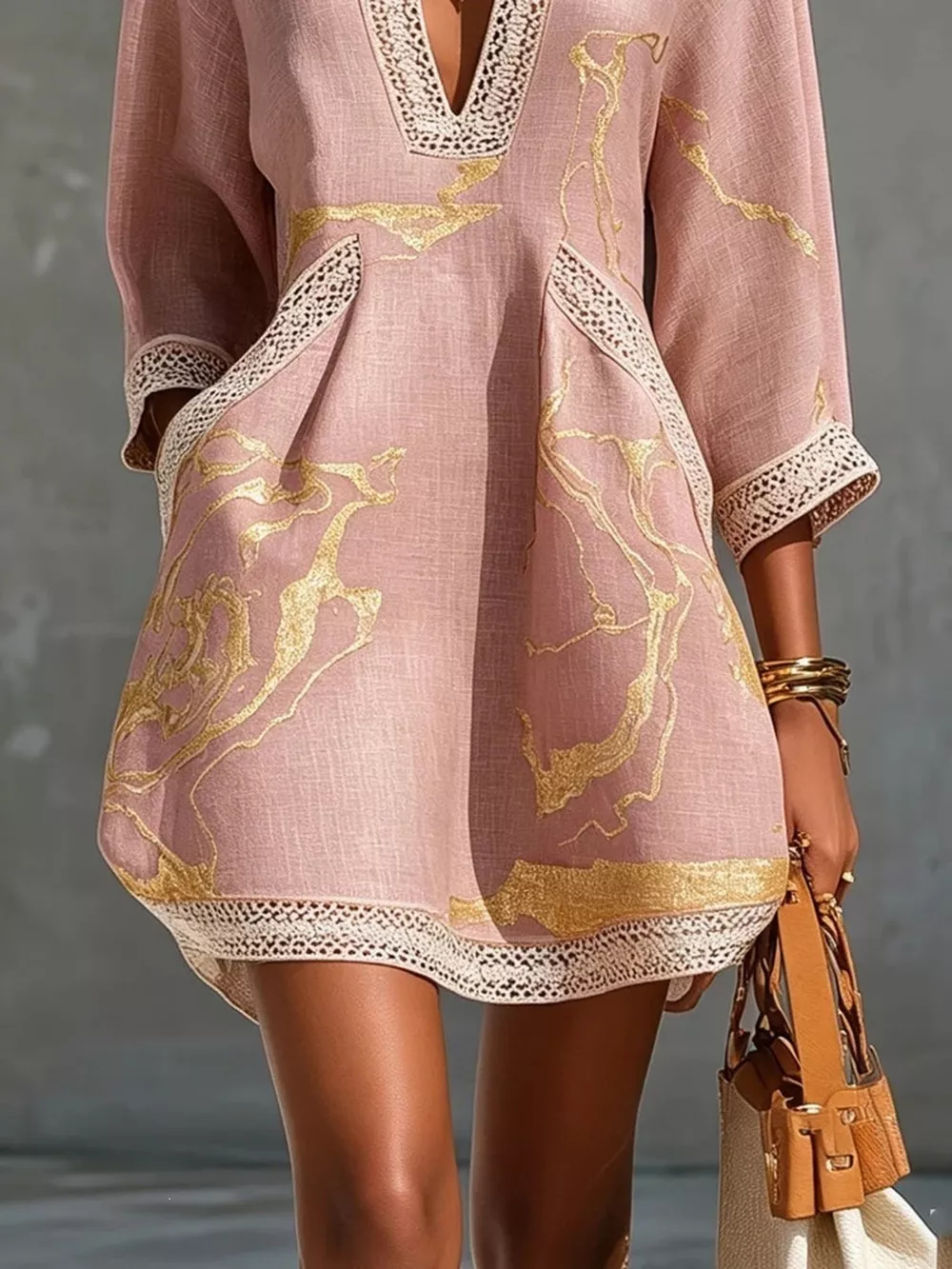 Notched 3/4 Sleeve Mini Dress, image 25
