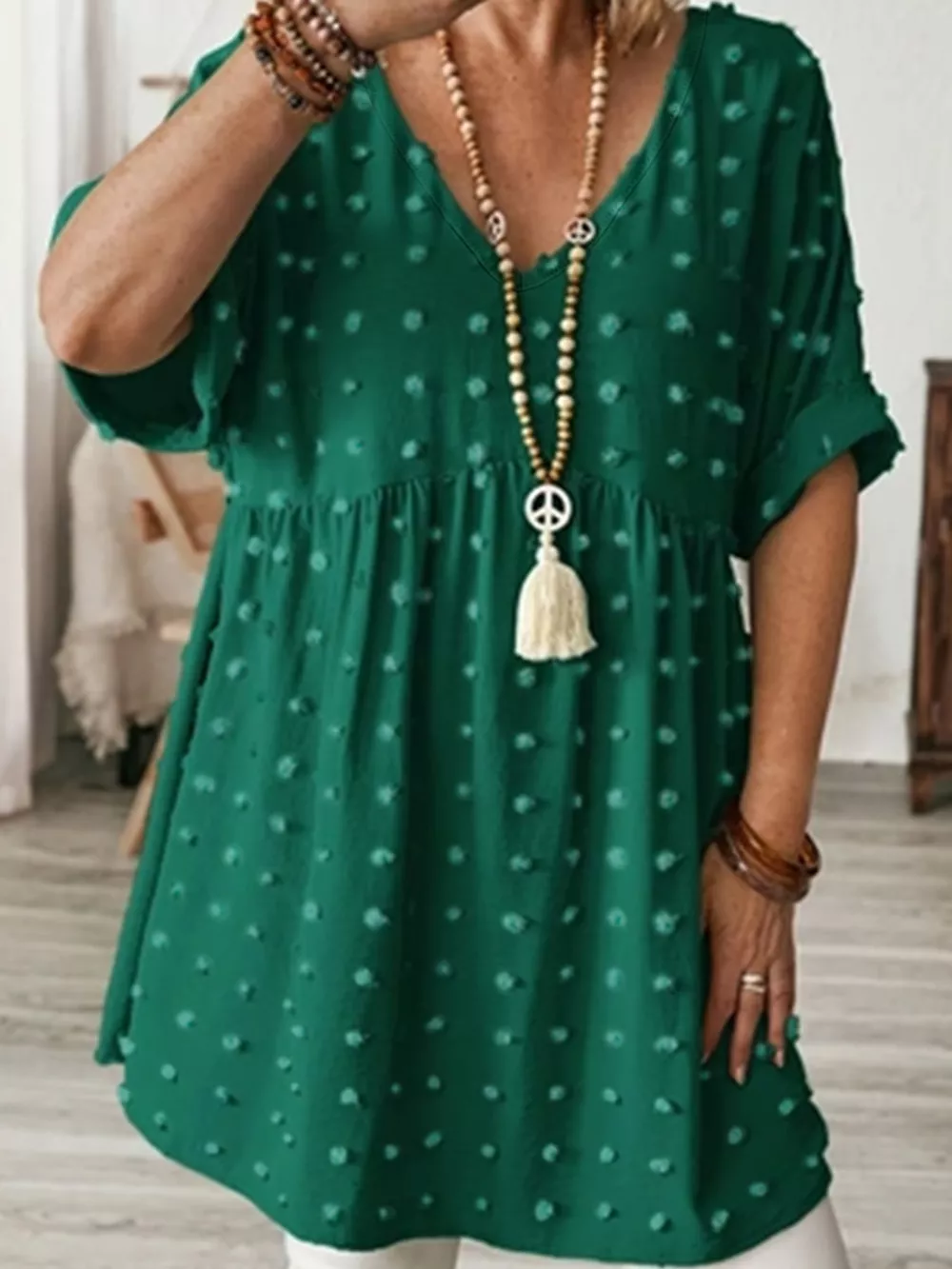 Plus Size Swiss Dot V-Neck Casual Blouse, image 46