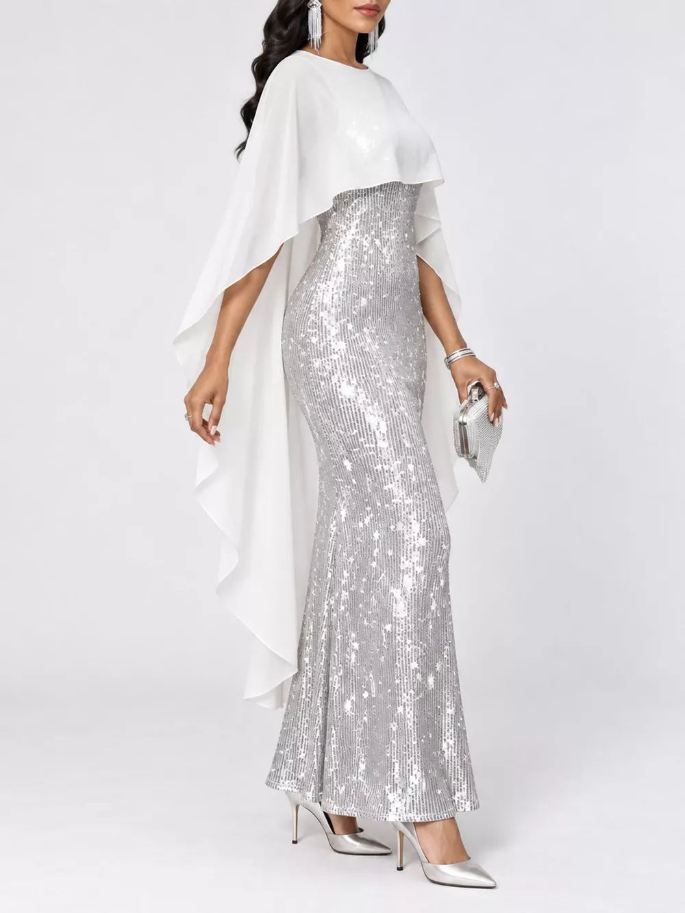 Sequin Cape Overlay Evening Dress, image 32