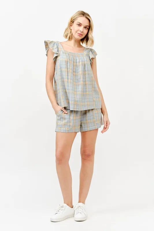 Plaid Print Smocked Detail Casual Shorts