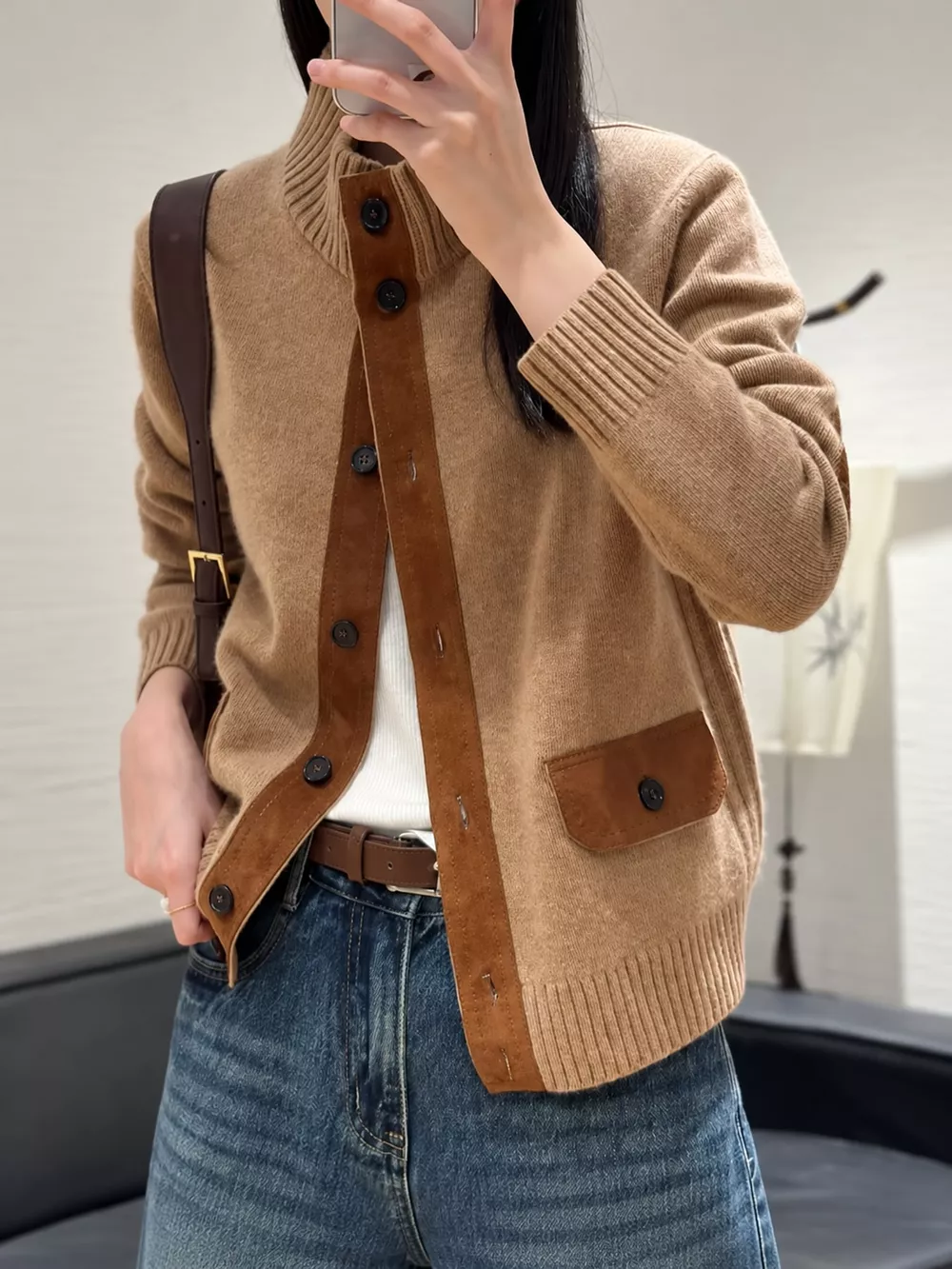Ribbed-Knit Mock Neck Cardigan, image 5