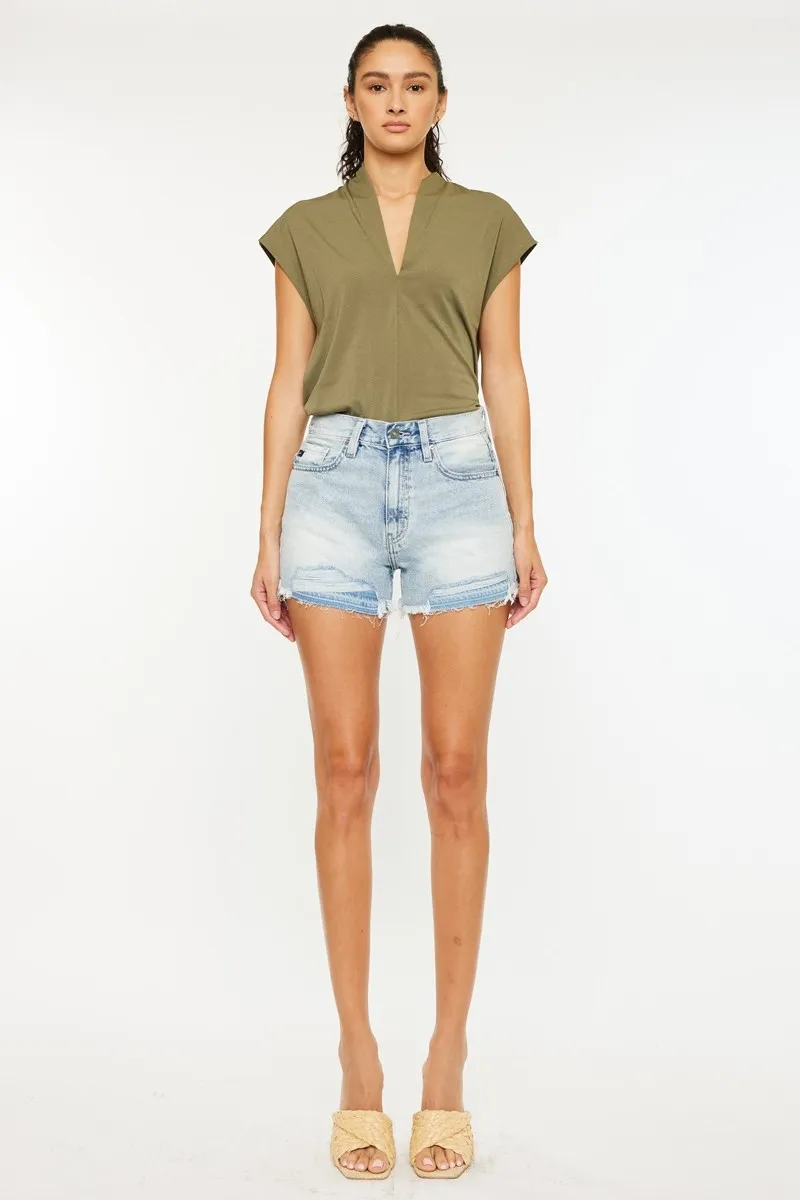 High Rise Raw Hem Denim Shorts, image 2