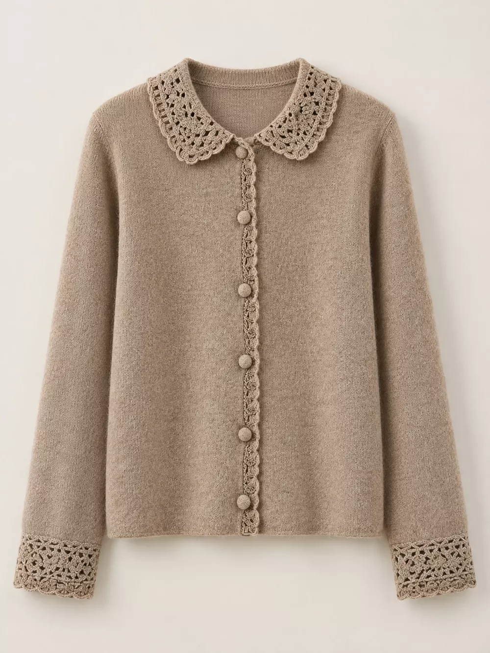 Lace-Collar Button Down Knit Cardigan, image 13