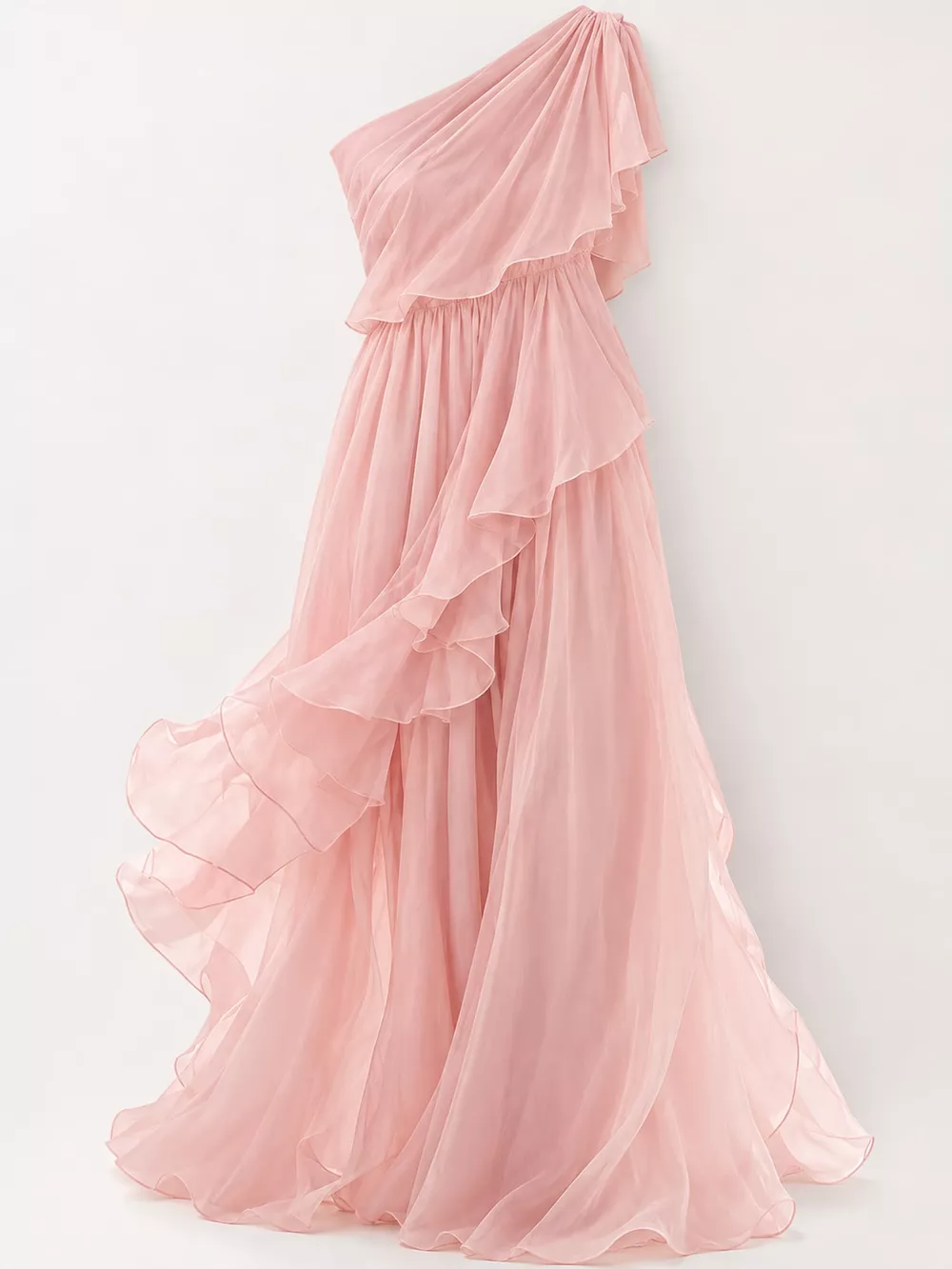 One-Shoulder Ruffled Chiffon Maxi Dress, image 5