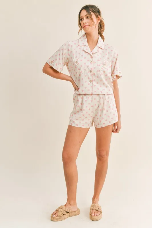 Polka Dot Collar Crop Top and Short Lounge Set, image 5