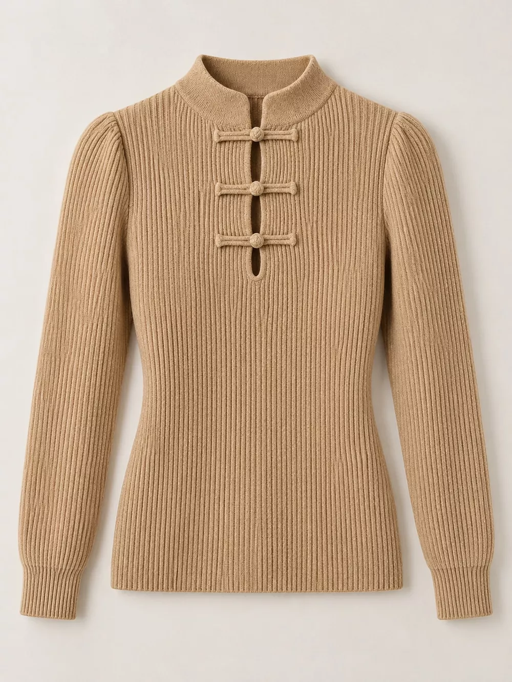 Chinese-Style Button Ribbed Knit Top, image 10