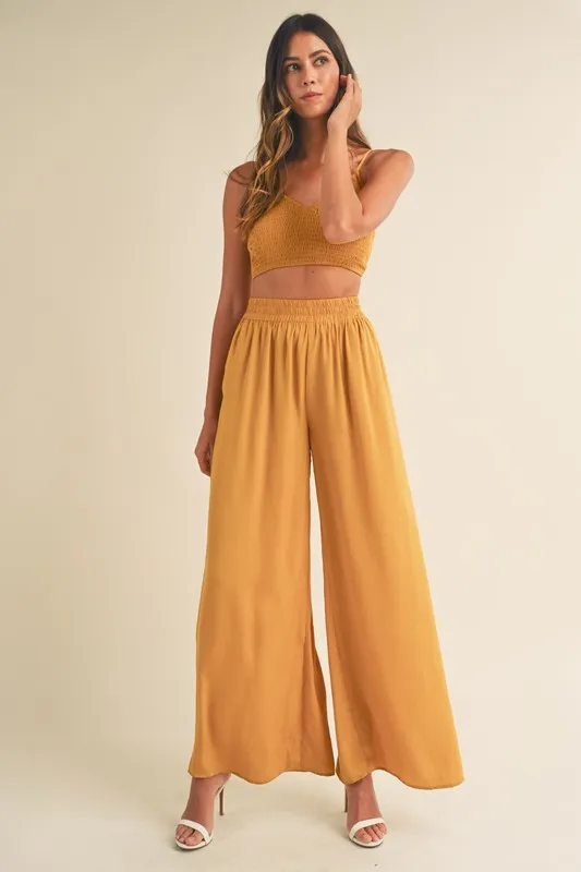 Smocked Bralette Crop Top and Wide Leg Pants Set, image 2