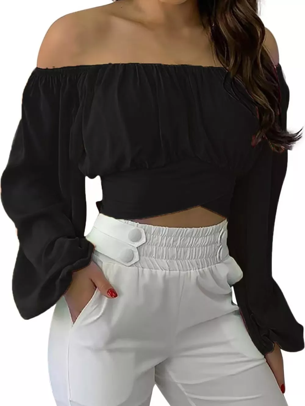 Off-Shoulder Long Sleeve Cropped Blouse, image 14