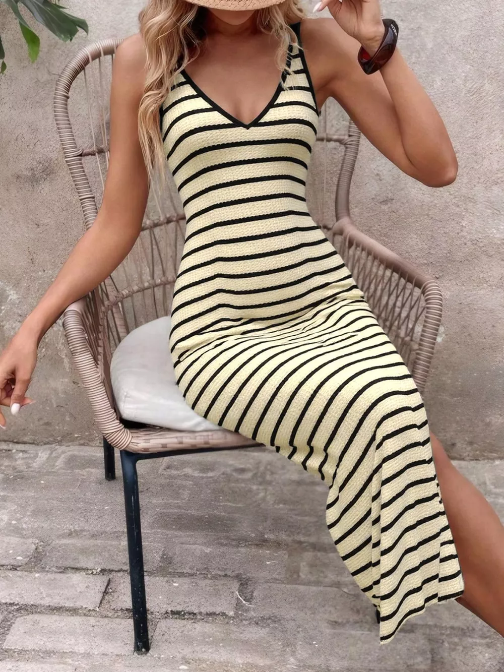 Striped Bodycon Knit Midi Dress, image 4