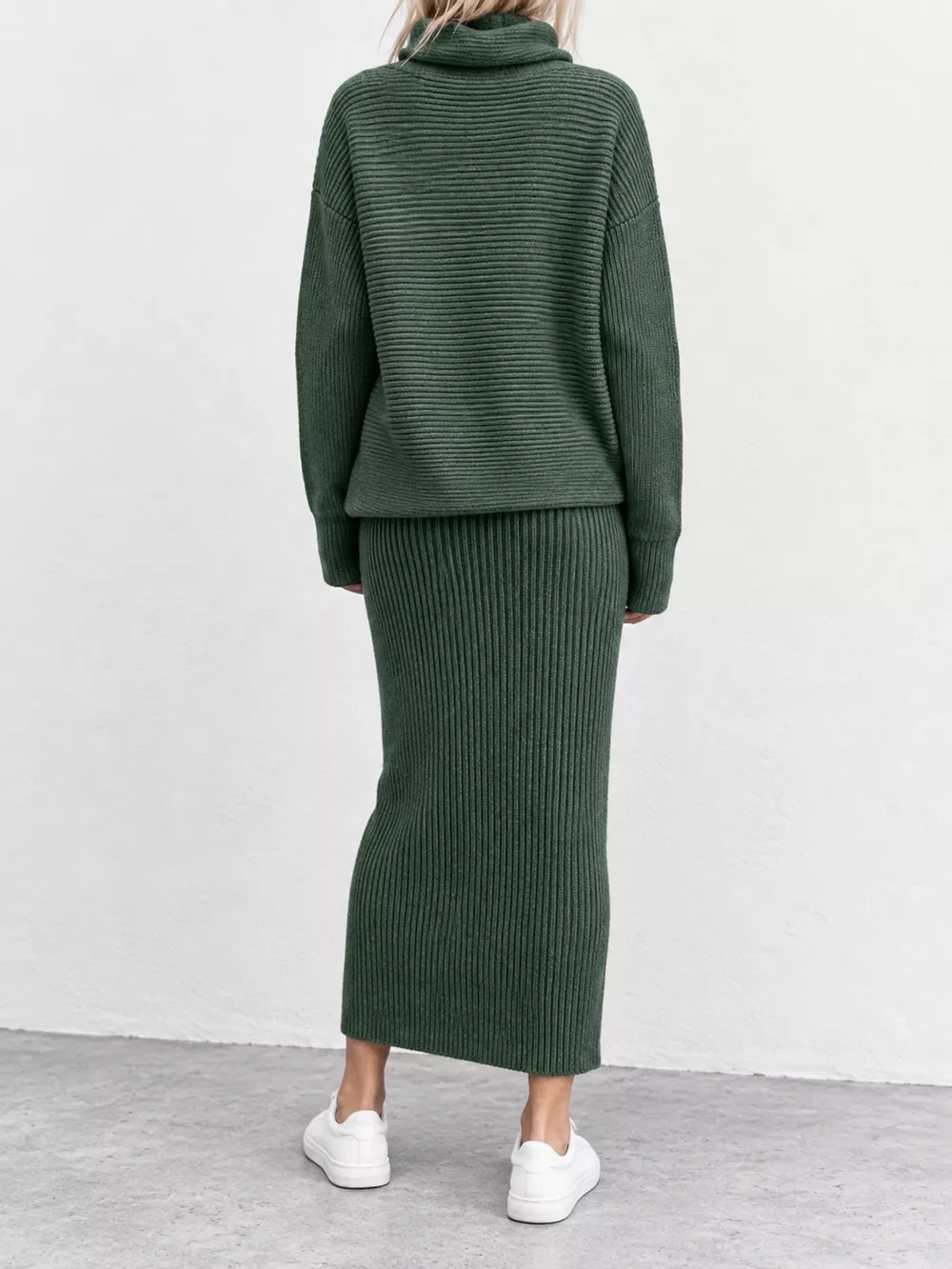 Ribbed Turtleneck Sweater Set with Matching Midi Skirt, image 14
