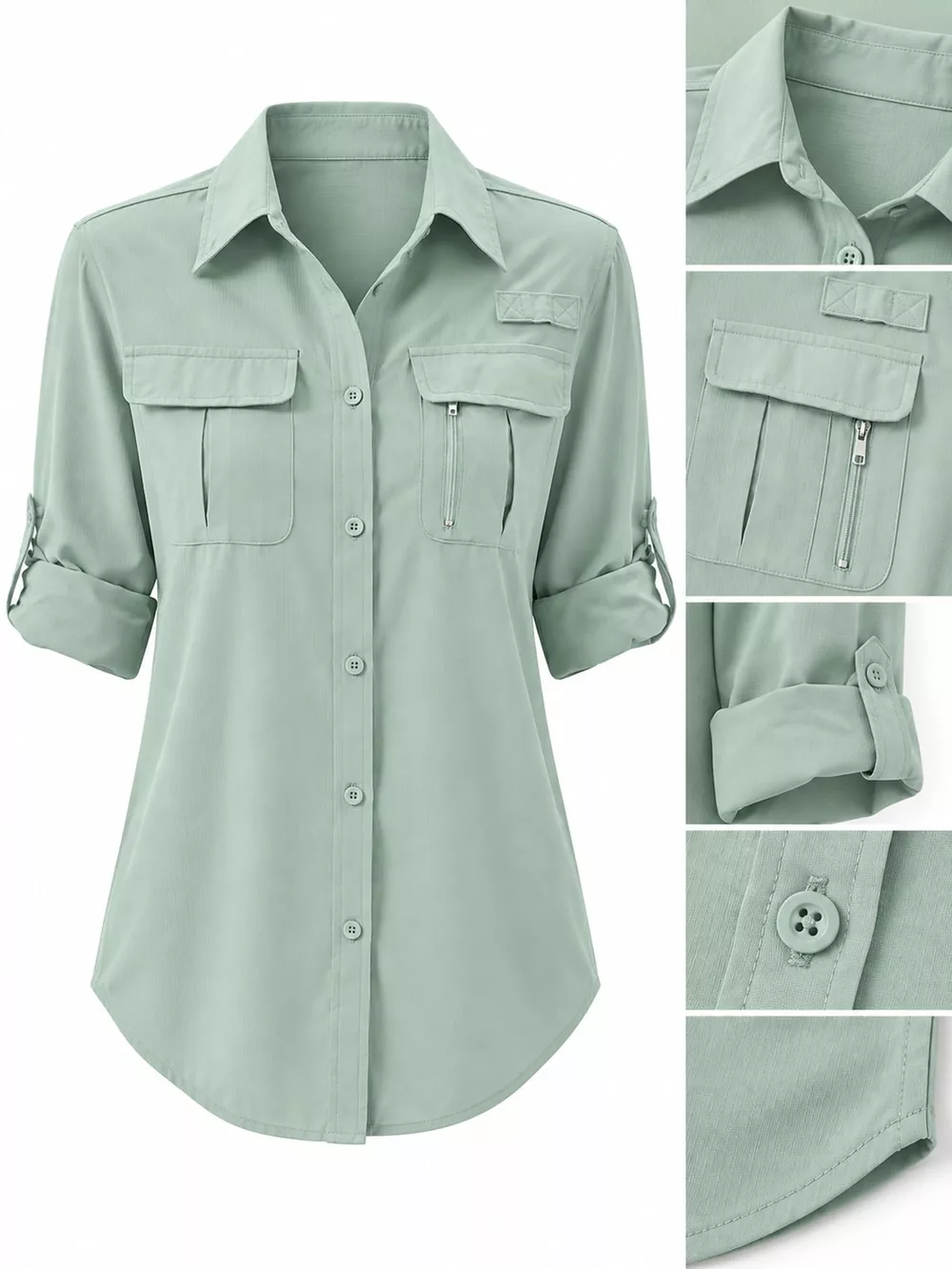 Full Size Button-Down Roll-Up Sleeve Shirt Plus Size, image 15