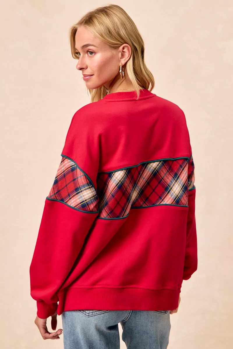 Christmas Theme Plaid Block Sweatshirt with Binding, image 8