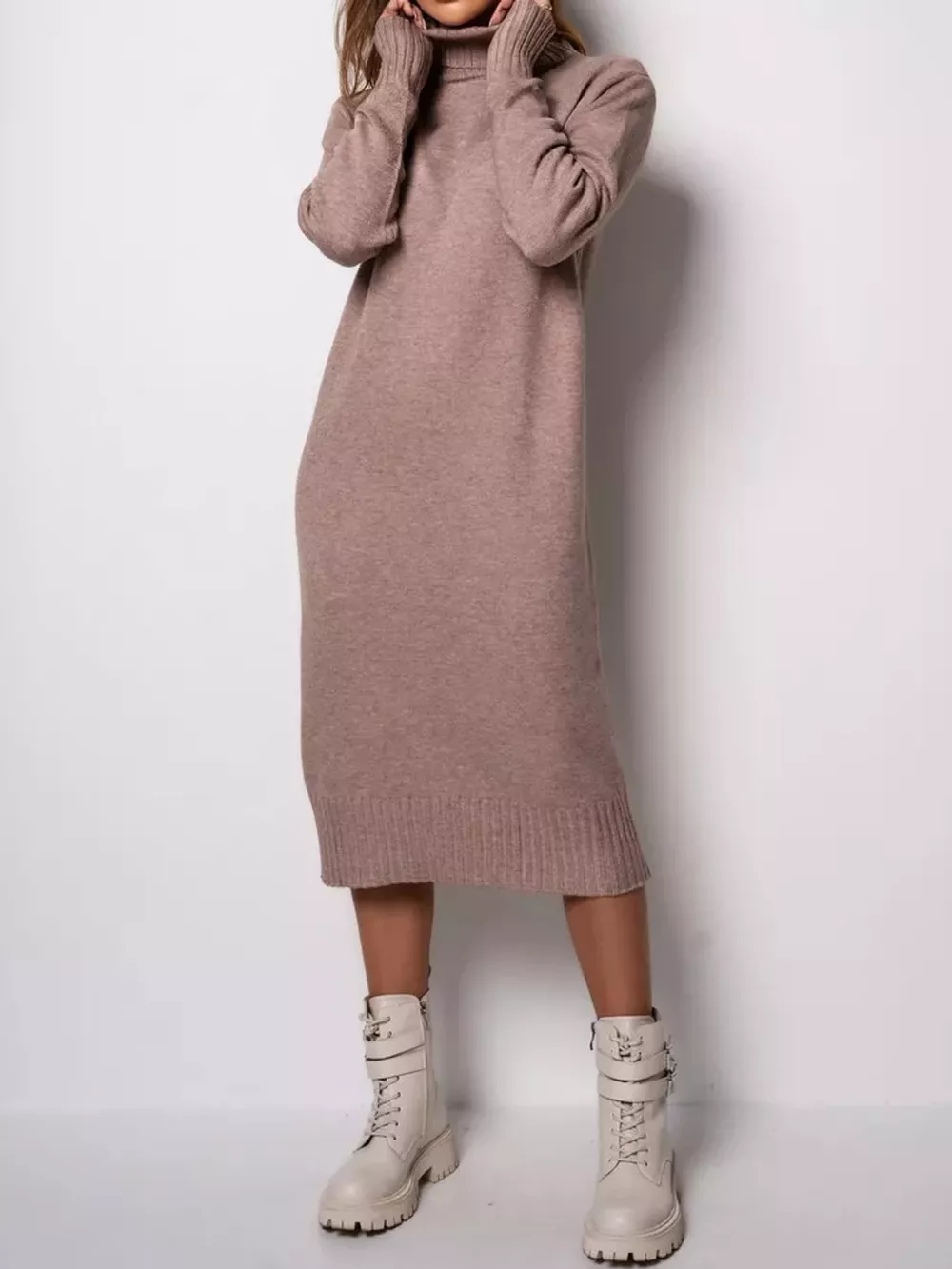 Turtleneck Ribbed Knit Sweater Dress, image 15