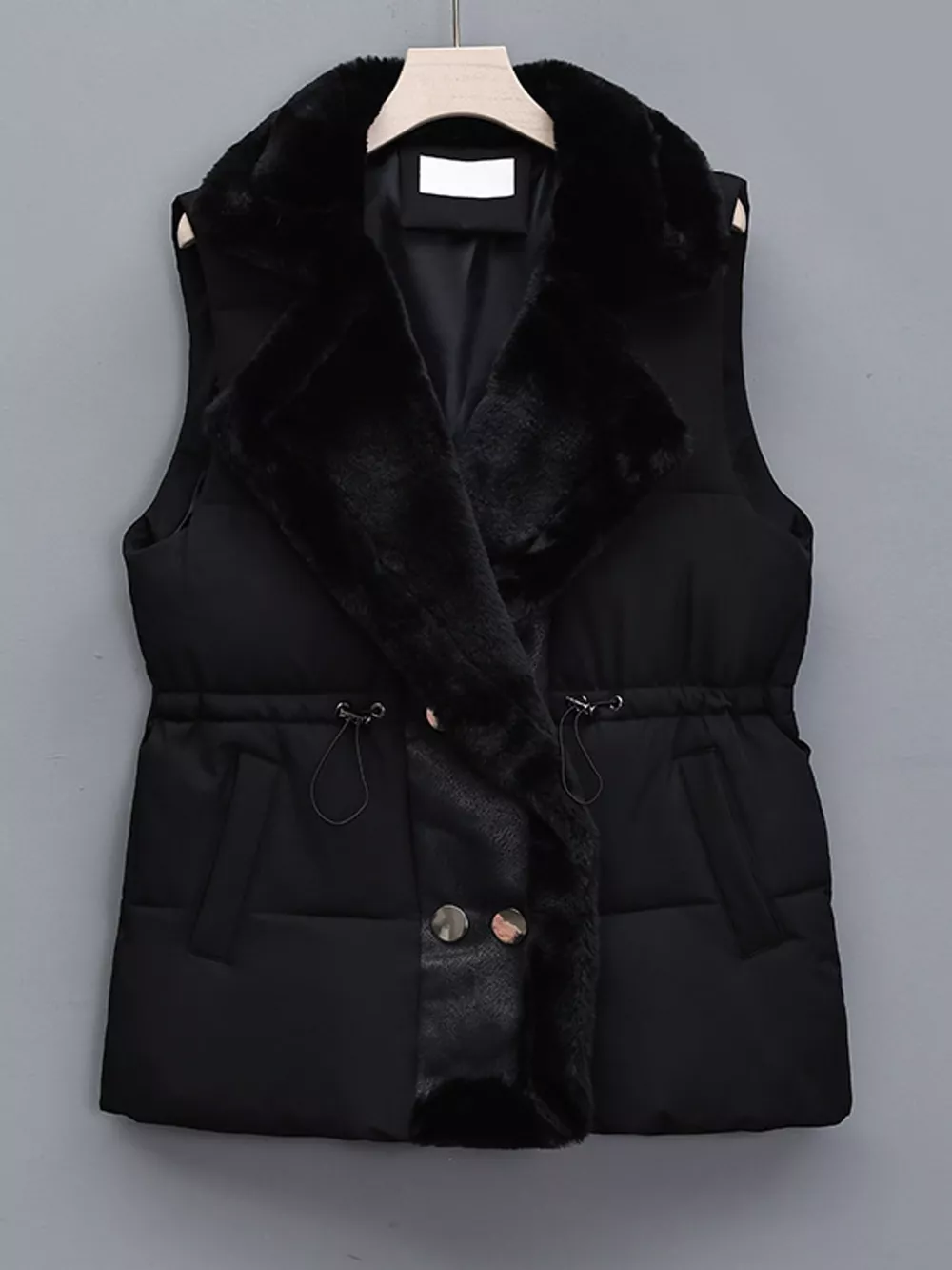 Faux Fur Trimmed Vest Coat with Drawstring Waist, image 5