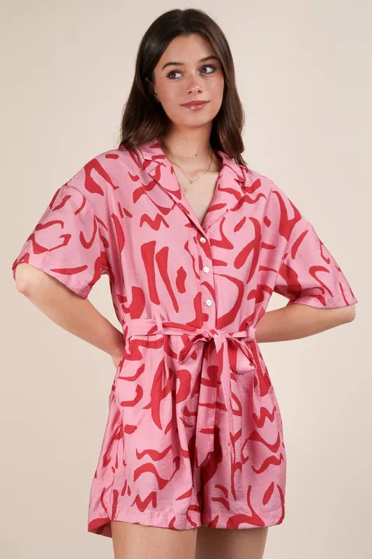 Oversized Printed Button Down Resort Romper, image 5