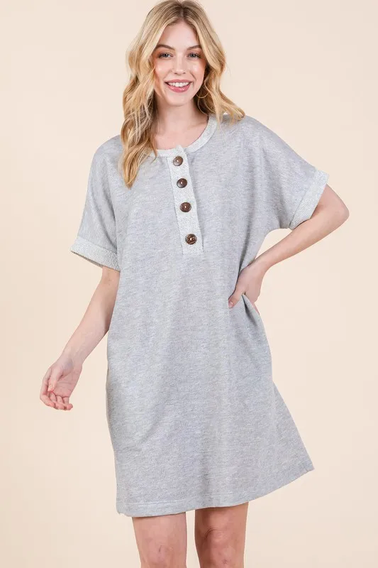 Casual Contrast Trim Henley Dress, image 5