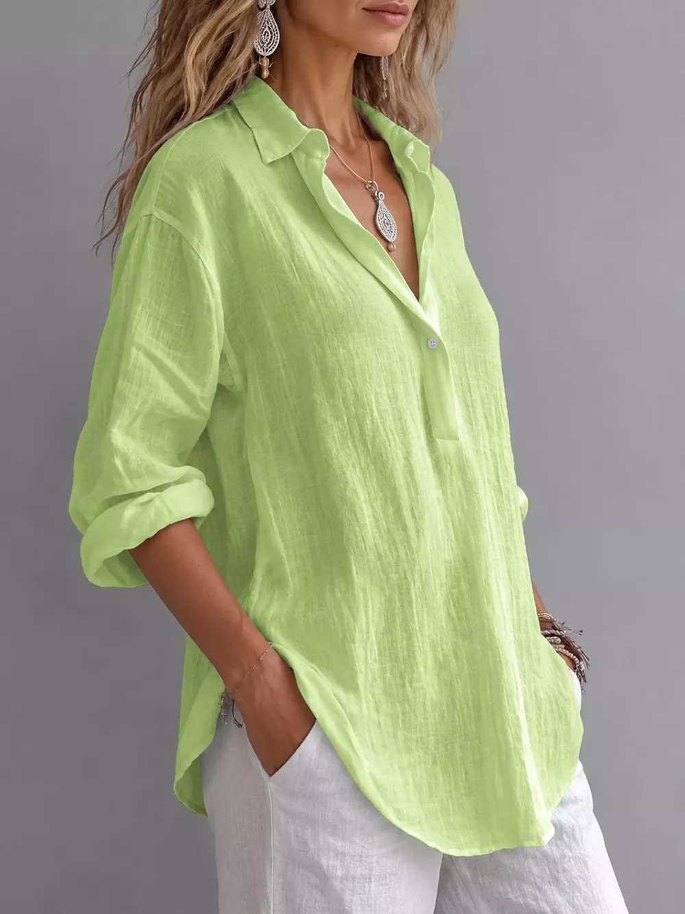 Collared Neck Long Sleeve Blouse, image 8