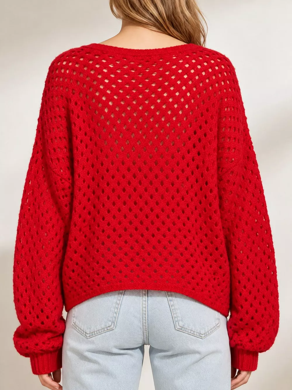 Hollow Out Boat Neck Knit Cover Up, image 3