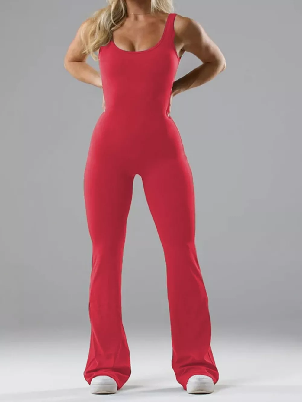 Seamless Scoop Neck Active Jumpsuit with Flared Leg Design, image 14