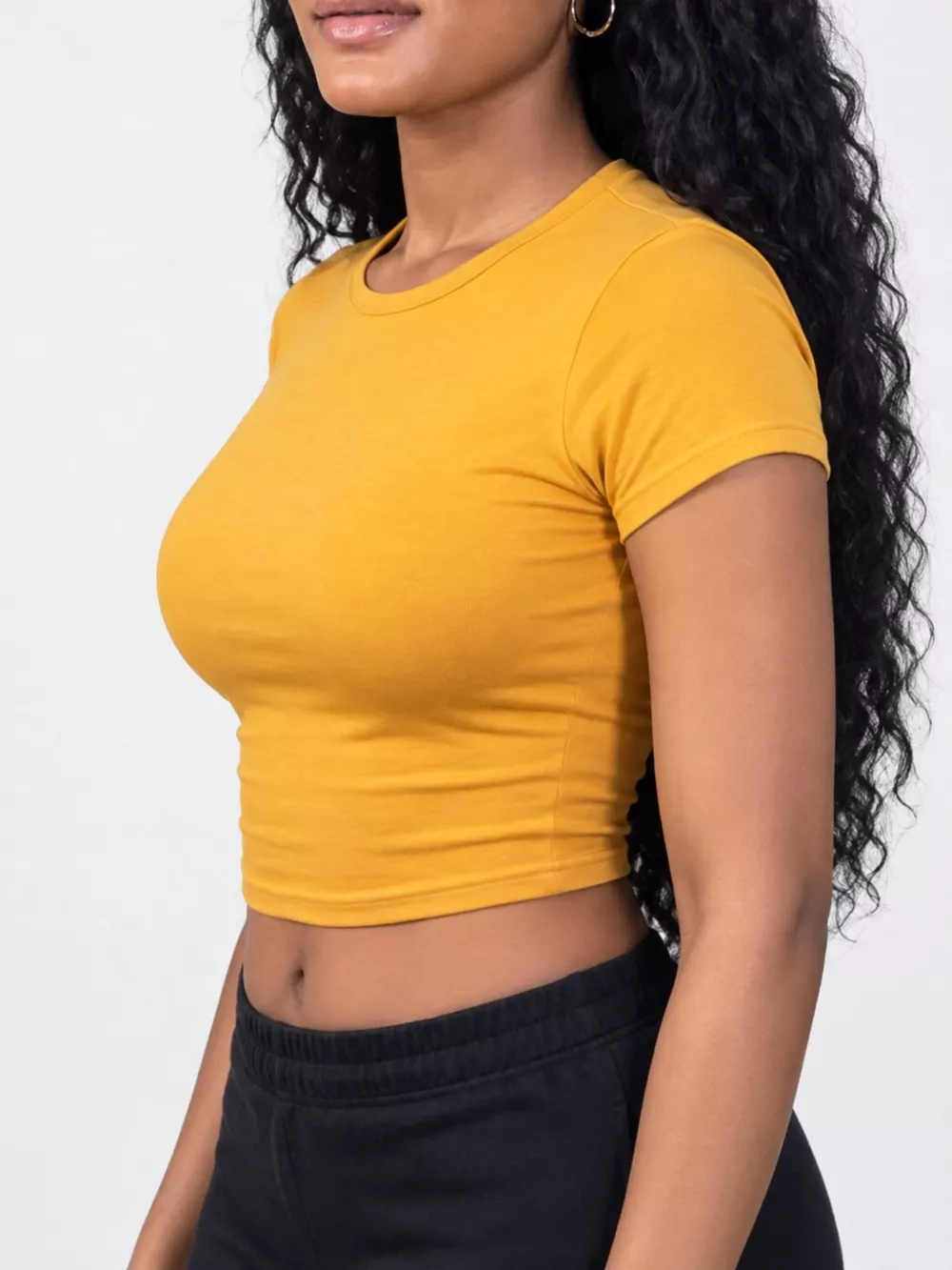 Slim Fit Basic Crew Neck Short Sleeve Crop T-Shirt, image 66