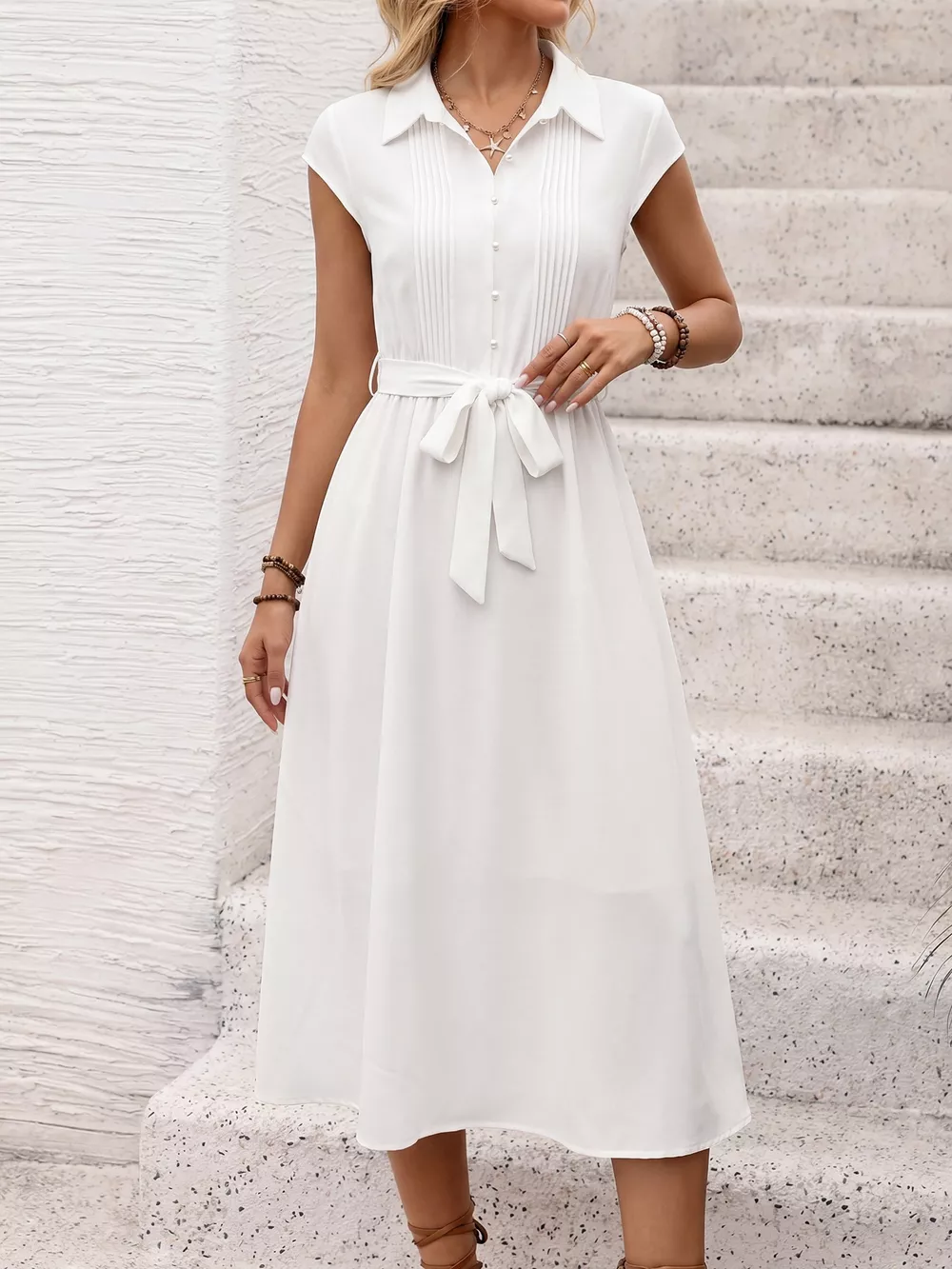 Cap Sleeve Tie Waist Midi Dress, image 2