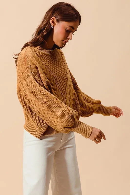 Mineral Washed Loose Fit Textured Cable Sweater, image 3