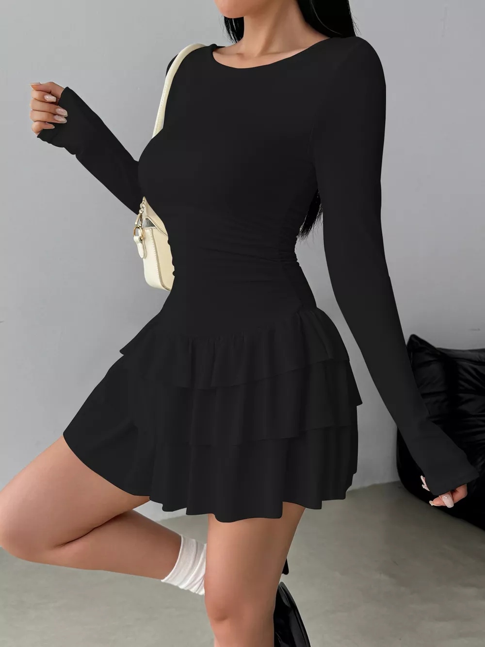 Layered Ruffle Long Sleeve Mini Dress, image 12