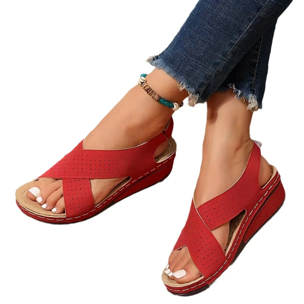Criss-Cross Comfort Wedge Sandals, image 9