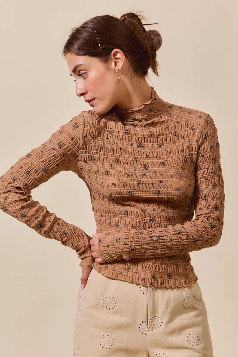 Floral Print Textured Long Sleeve Knit Top, image 2